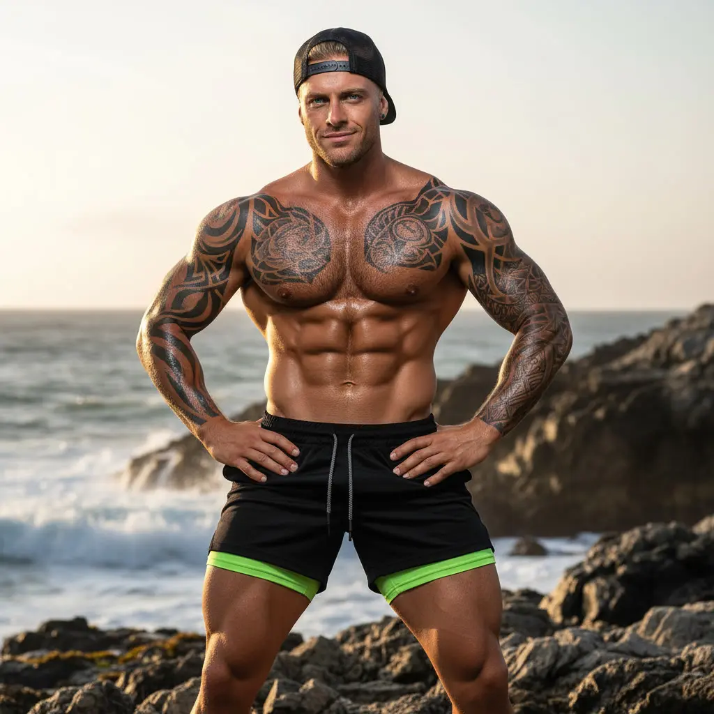Шорти чоловічі MuscleMan чорно-салатові фото 4